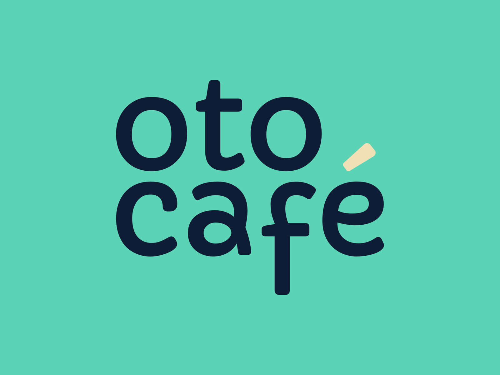 Logo azul oscuro sobre fondo menta que lee: "oto café"