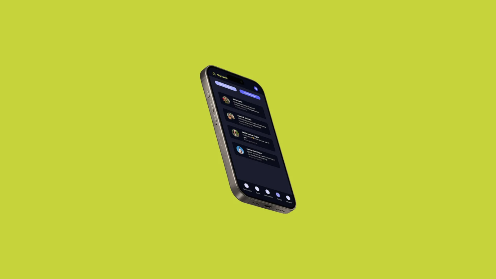 Un celular foltando sobre un fondo verde, mostrando una aplicación oscura sobre deporte y salud en la ciudad de Medellín.